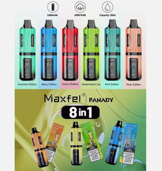 Maxfel Fanady 2400 8 in 1 Vape Kit 2400 Puffs E-cig 2ml 20mg Rechargeable